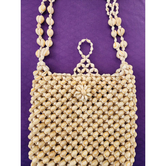 Vtg Unique Handmade Cowrie Seashell Handbag Shoulder Boho Beach Fairy Purse - Picture 3 of 8